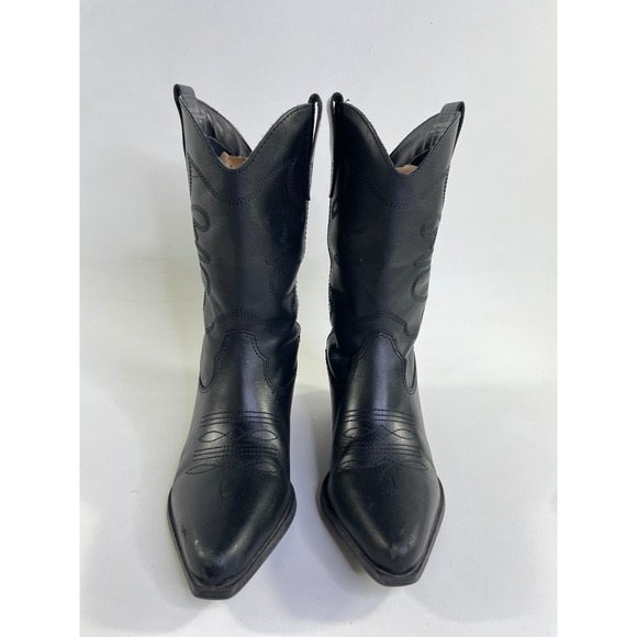 Steve Madden Black Leather Cowboy Boots Pointed Toe Western Made in Brazil 7 - Picture 3 of 9